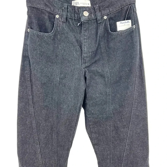 Zara The Panelled Slim High Rise Slim Fit 4-Pocket Jeans Black Denim Size US 2 - Picture 4 of 12